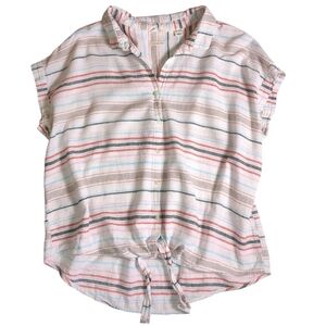 Weatherproof Vintage Washable Linen Tie Front Top/ Shirt Rio Red SZ XXL 18-20